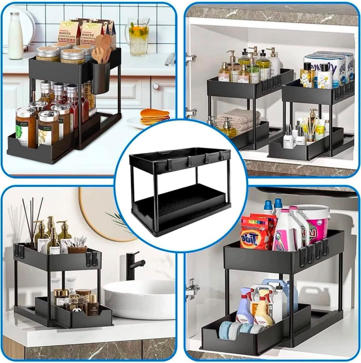 Dropfilterstore 2-Tier Under Sink Organizer 1-Pack Sliding Tray