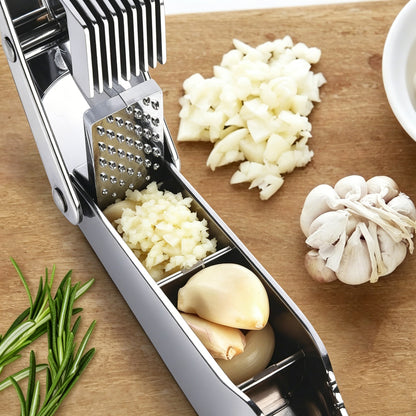 Dropfilterstore 2-in-1 Stainless Steel Garlic Press & Slicer