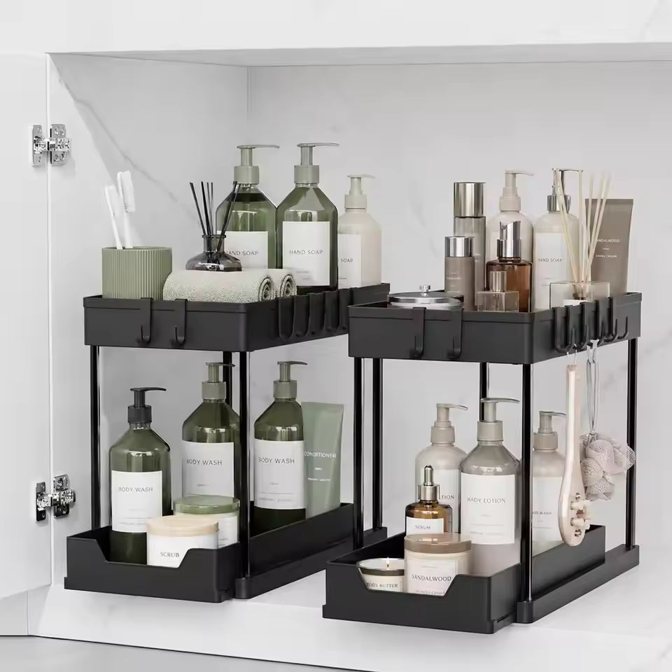 Dropfilterstore 2-Tier Under Sink Organizer 1-Pack Sliding Tray